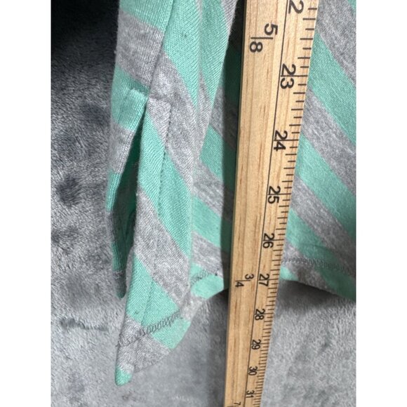 Ruby Rd. Blouse Womens Striped Top With Button Cuffs Mint & Gray Size M Shirt - Picture 4 of 6